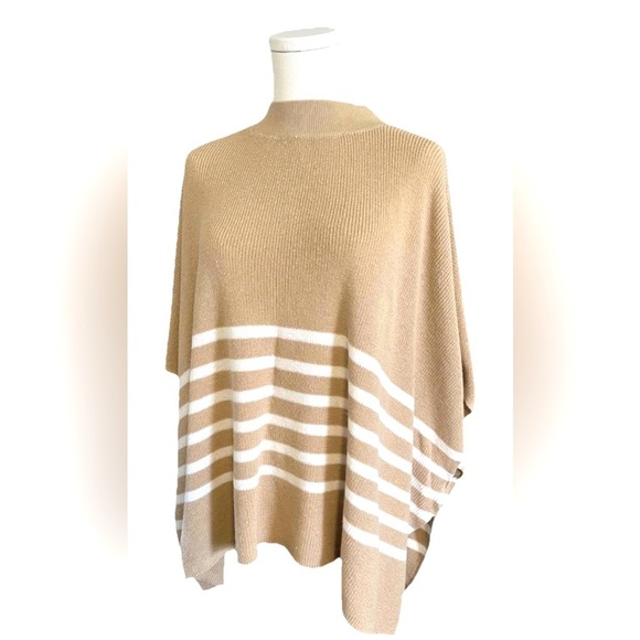 J. Crew Tan and White Poncho Sweater - Picture 4 of 11